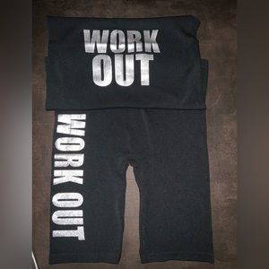 Black and Silver letters 2 piece workout stretch pants and top set